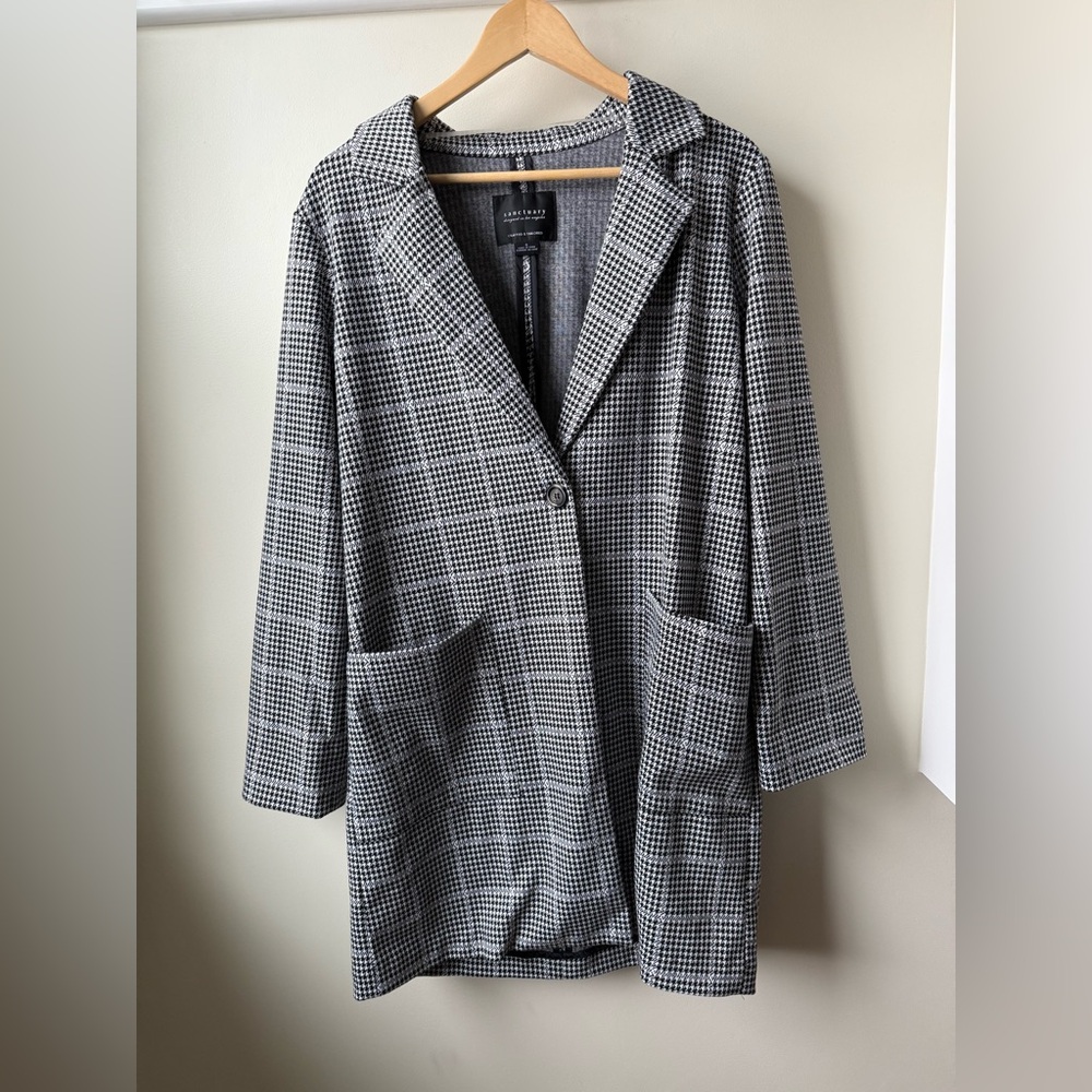 SANCTUARY Oversized Houndstooth Plaid Blazer Chic Classic Office Siren Career S